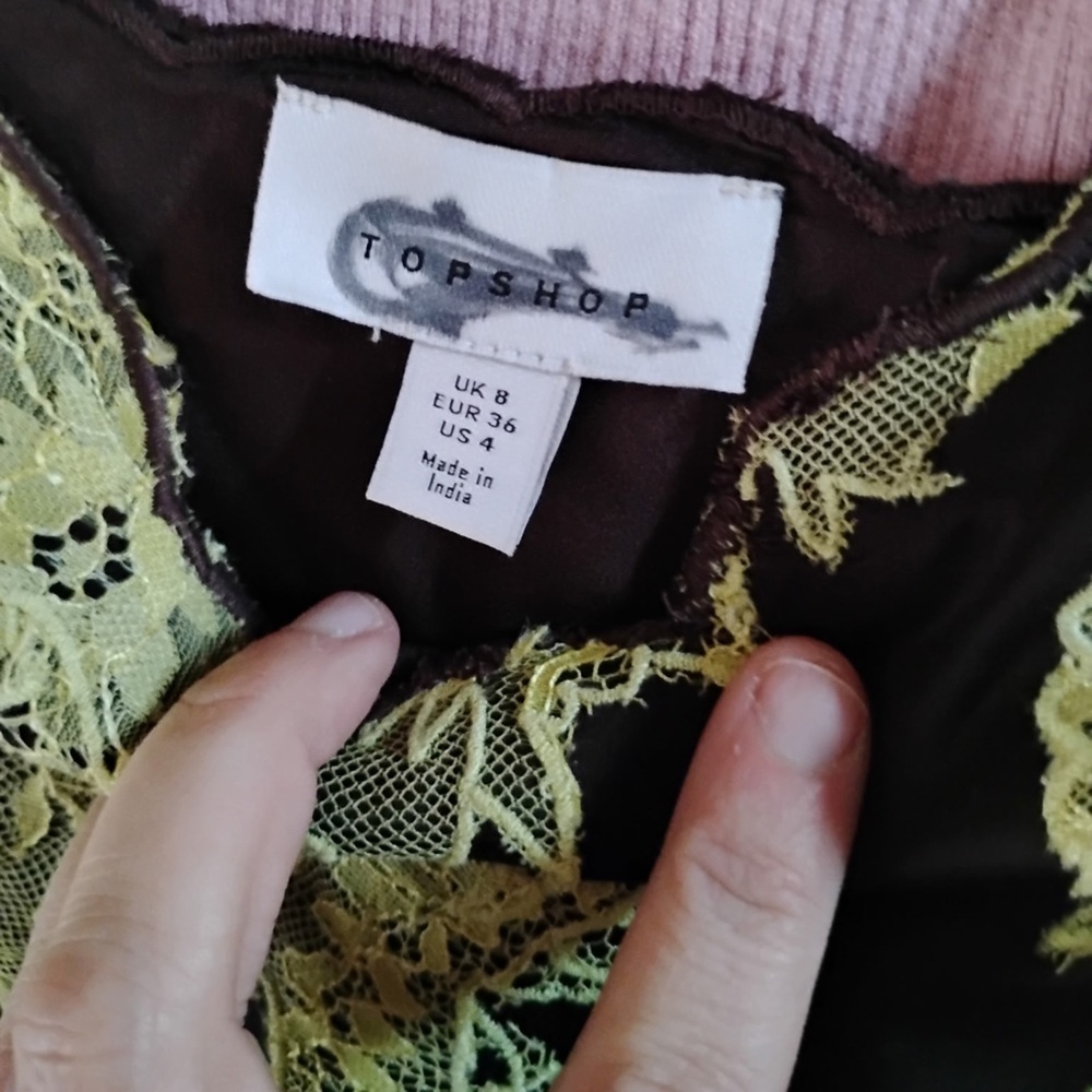 Topshop Brown and Yellow‎ Babydoll Mini Dress - Picture 2 of 2